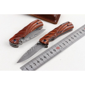 VG10 Damascus Steel Blade Wings Custom Pocket Camping Knife Leather Pouch Gift Knife UD405199